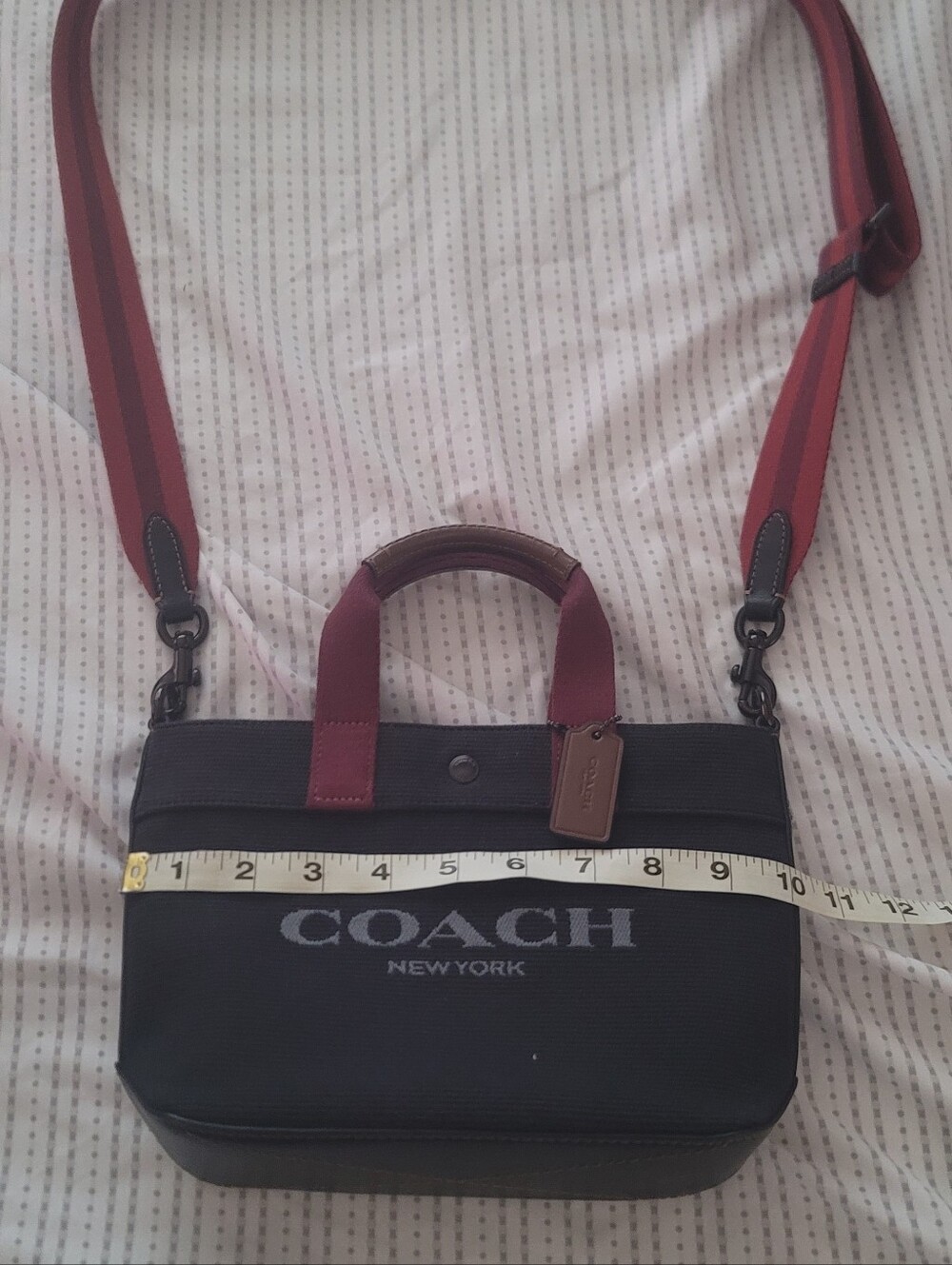 Coach Black Canvas Messenger with Red Handles & Strap